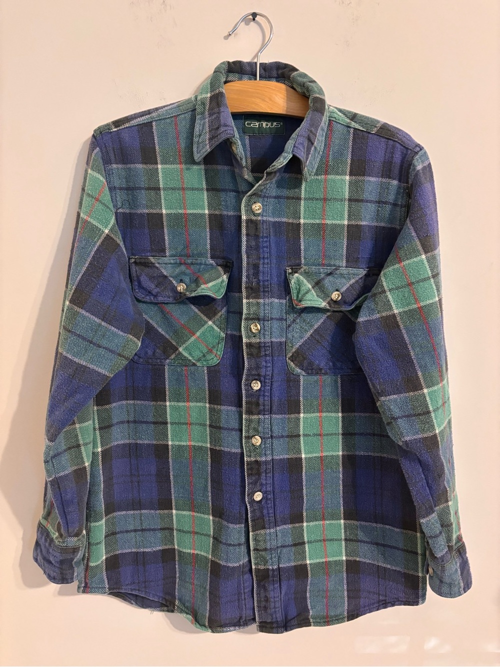 Vintage Campus plaid heavyweight button-down shirt